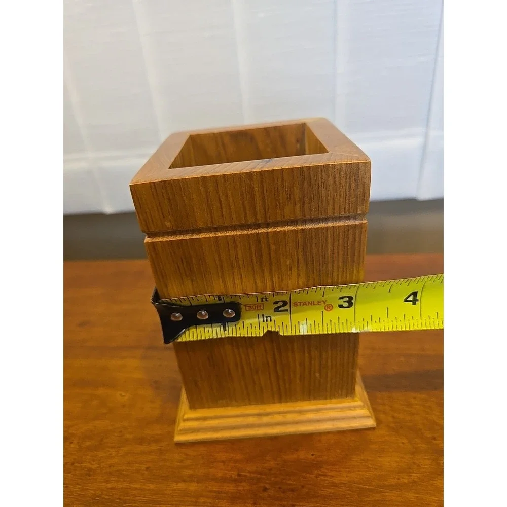 Vtg Wooden Wood Caddy Pencil Holder Container 5 1/4